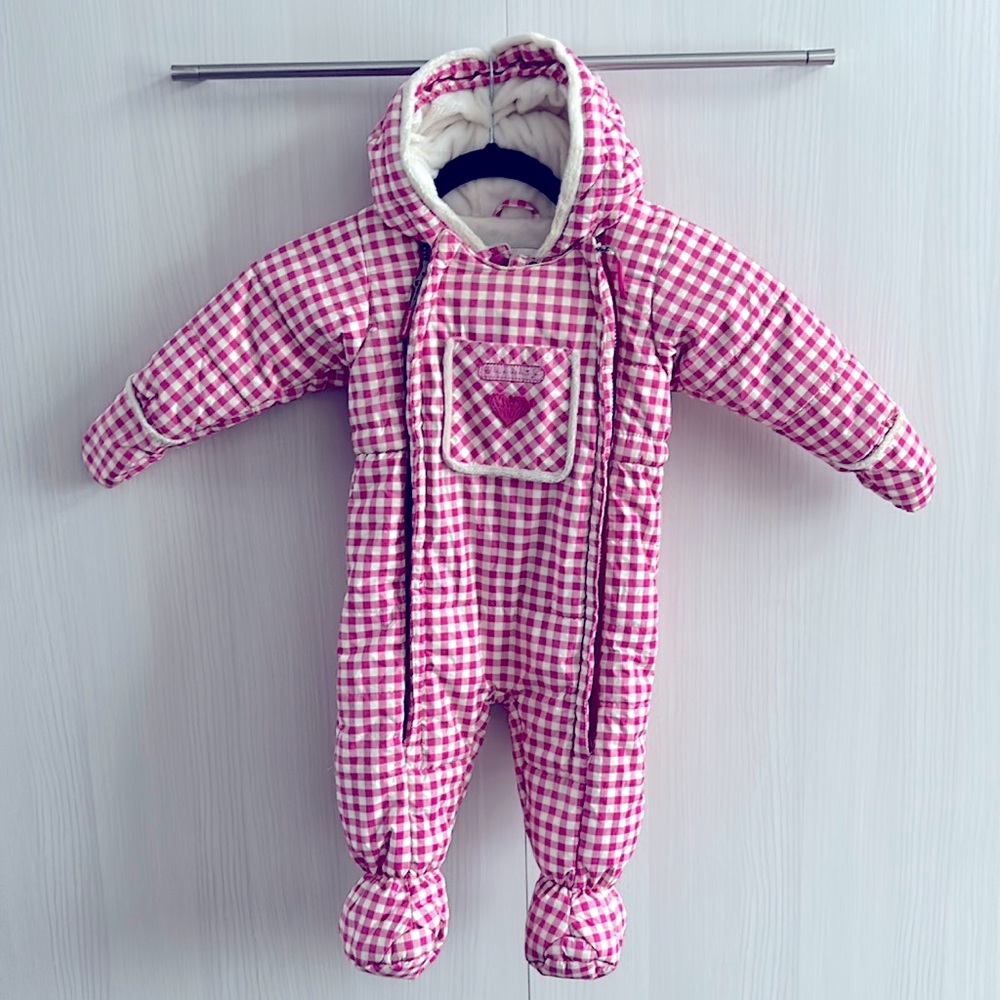 18 months deux par deux baby girl snow suit pink gingham teddy bear